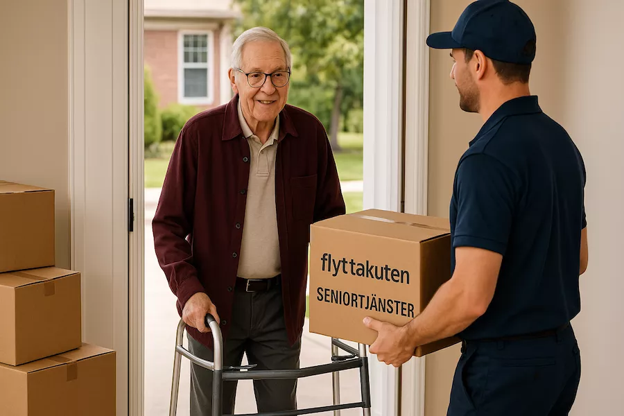 Senior flyttar med hjälp av flyttfirma som erbjuder anpassade tjänster